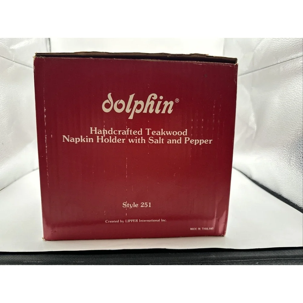 Genuine Teak Wood Salt &‎ Pepper Shakers Napkin Holder By Dolphin in Box